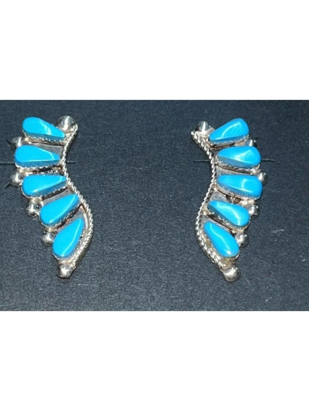 Zuni sterling silver cluster turquoise traditional earrings post -Veronica